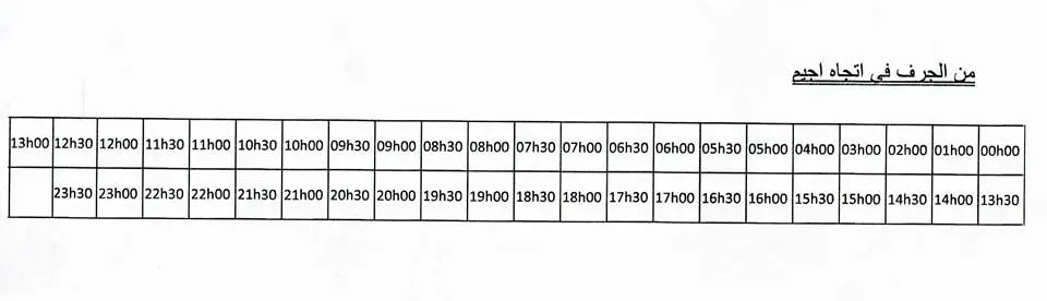 توقيت عمل بطاح جربة 2024 من الجرف في اتجاه اجيم