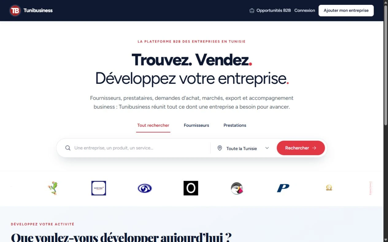 La recherche Tunibusiness présentée sur ordinateur.