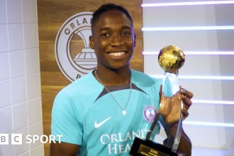 Barbra Banda with the BBC Women's Footballer of the Year award