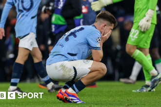 Manchester City's players react after their side's 3-3 draw against Feyenoord