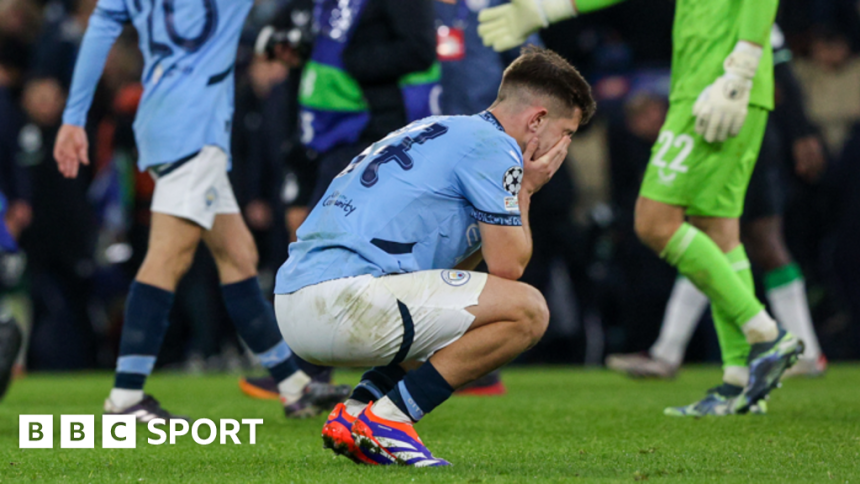 Manchester City's players react after their side's 3-3 draw against Feyenoord