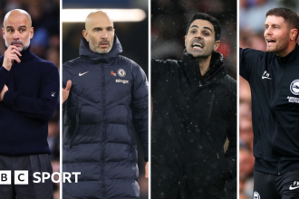 Split picture of Manchester City boss Pep Guardiola, Chelsea manager Enzo Maresca, Arsenal boss Mikel Arteta and Brighton manager Fabian Hurzeler